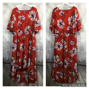 Kate & Mallory Red Hi Lo Maxi Floral Dress 1X